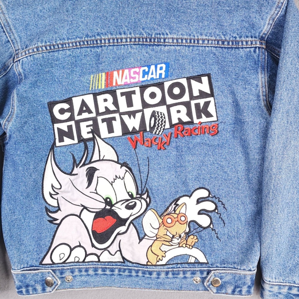Vintage Cartoon‎ Network Wacky Racing NASCAR Denim Jacket Small Blue Tom & Jerry